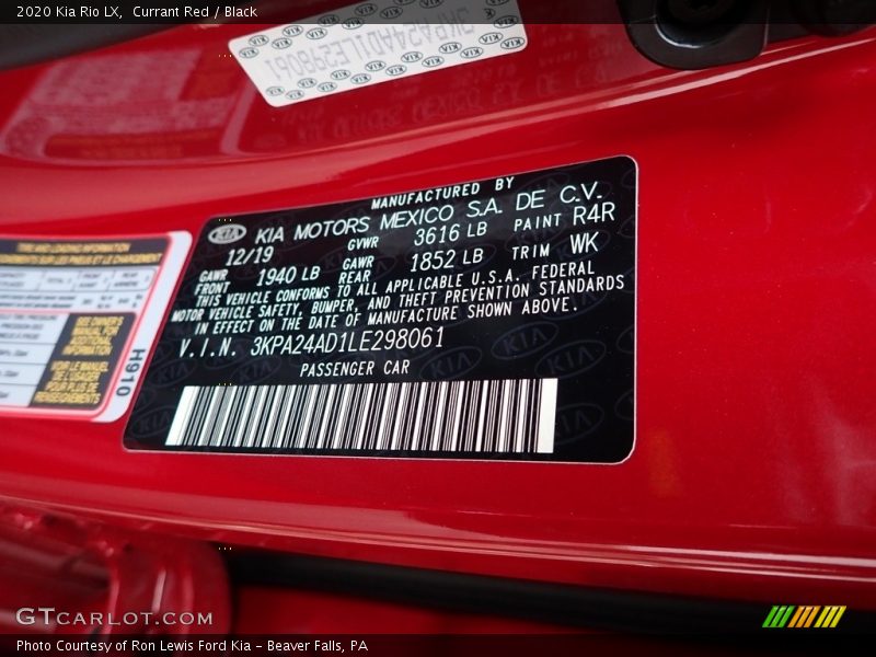 2020 Rio LX Currant Red Color Code R4R