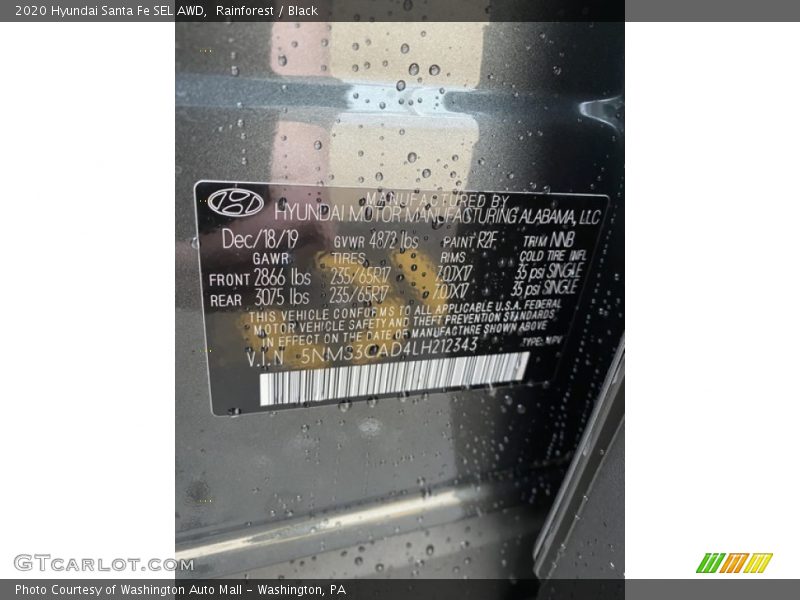 Rainforest / Black 2020 Hyundai Santa Fe SEL AWD