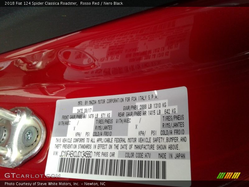 2018 124 Spider Classica Roadster Rosso Red Color Code A7V
