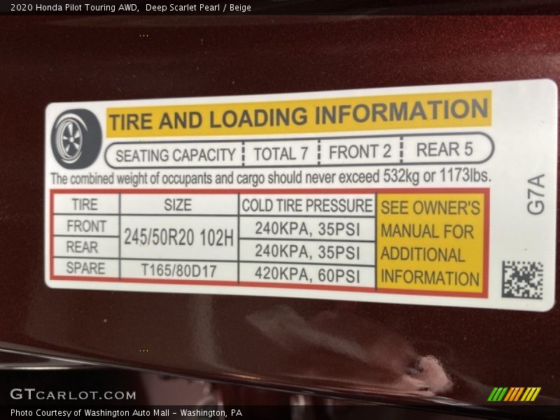 Deep Scarlet Pearl / Beige 2020 Honda Pilot Touring AWD