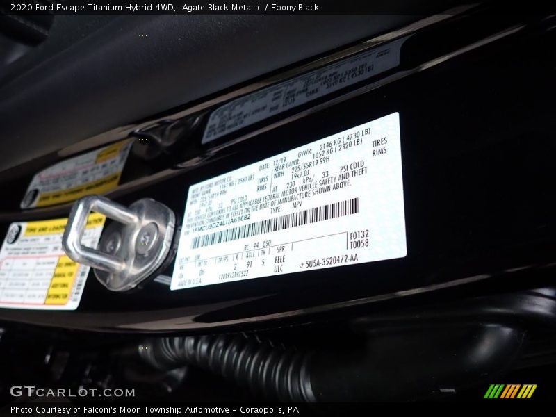 Agate Black Metallic / Ebony Black 2020 Ford Escape Titanium Hybrid 4WD