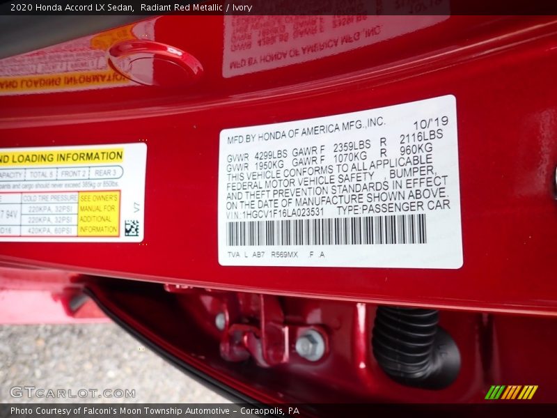 Radiant Red Metallic / Ivory 2020 Honda Accord LX Sedan