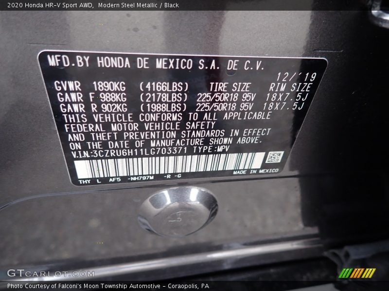 Modern Steel Metallic / Black 2020 Honda HR-V Sport AWD