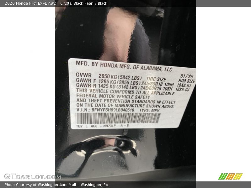 Crystal Black Pearl / Black 2020 Honda Pilot EX-L AWD