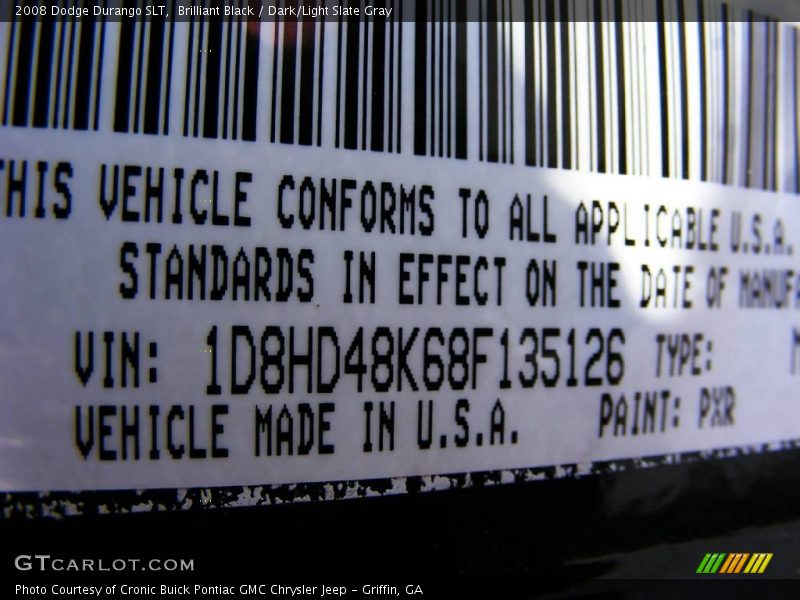 Brilliant Black / Dark/Light Slate Gray 2008 Dodge Durango SLT