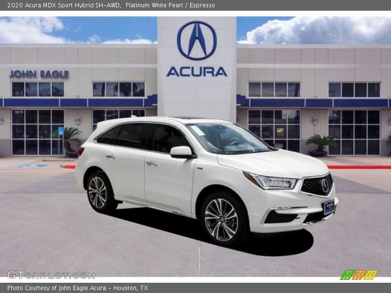 Platinum White Pearl / Espresso 2020 Acura MDX Sport Hybrid SH-AWD