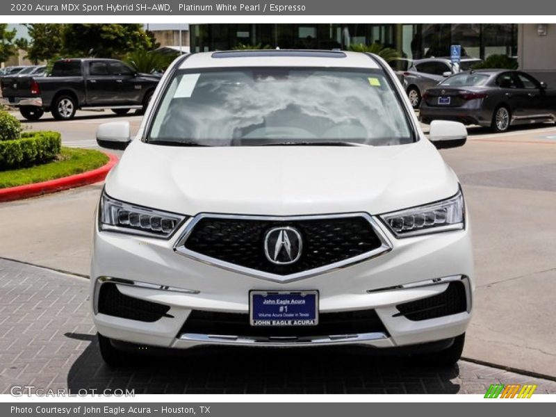 Platinum White Pearl / Espresso 2020 Acura MDX Sport Hybrid SH-AWD