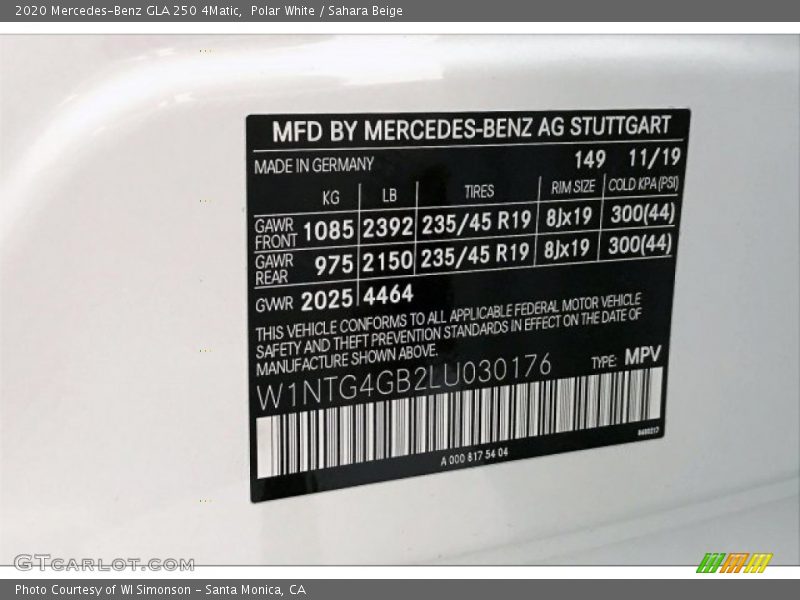 Polar White / Sahara Beige 2020 Mercedes-Benz GLA 250 4Matic