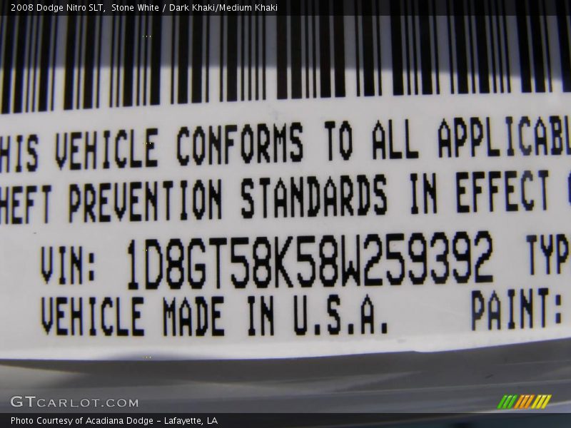 Stone White / Dark Khaki/Medium Khaki 2008 Dodge Nitro SLT