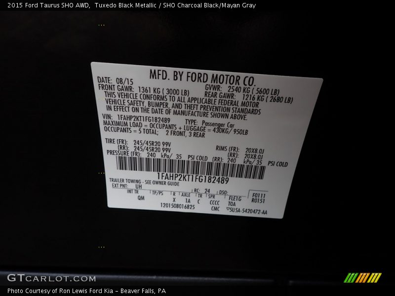 Tuxedo Black Metallic / SHO Charcoal Black/Mayan Gray 2015 Ford Taurus SHO AWD