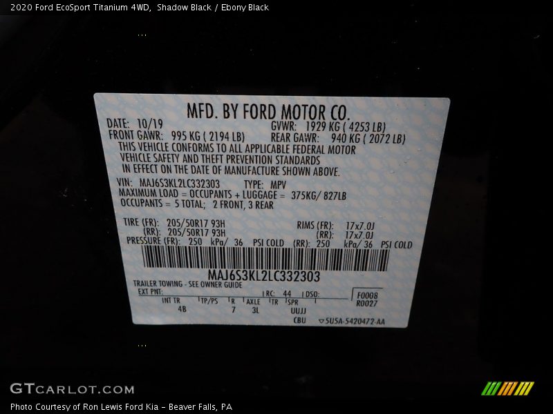 Shadow Black / Ebony Black 2020 Ford EcoSport Titanium 4WD
