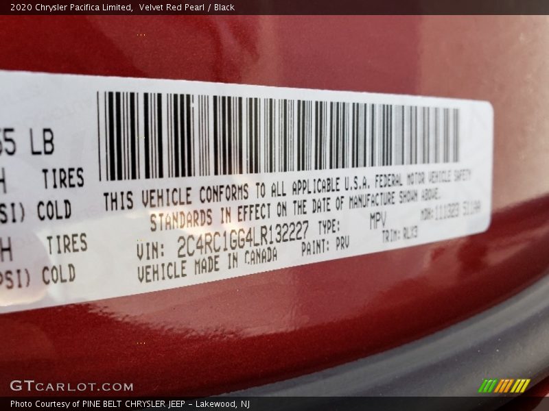 Velvet Red Pearl / Black 2020 Chrysler Pacifica Limited