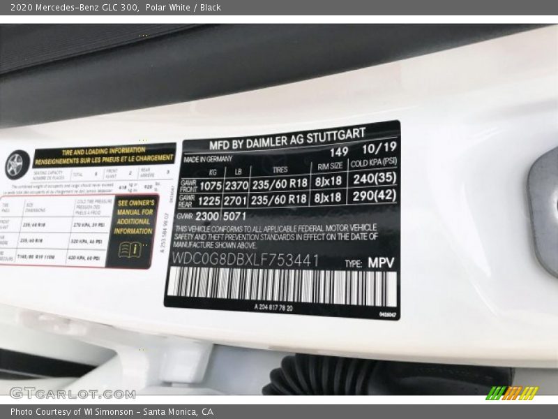 Polar White / Black 2020 Mercedes-Benz GLC 300
