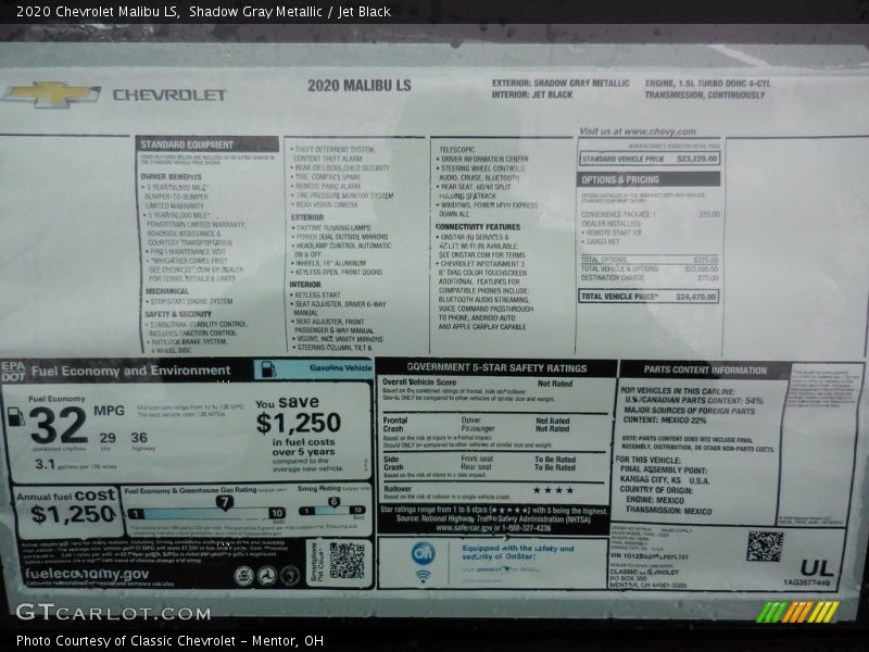 Shadow Gray Metallic / Jet Black 2020 Chevrolet Malibu LS