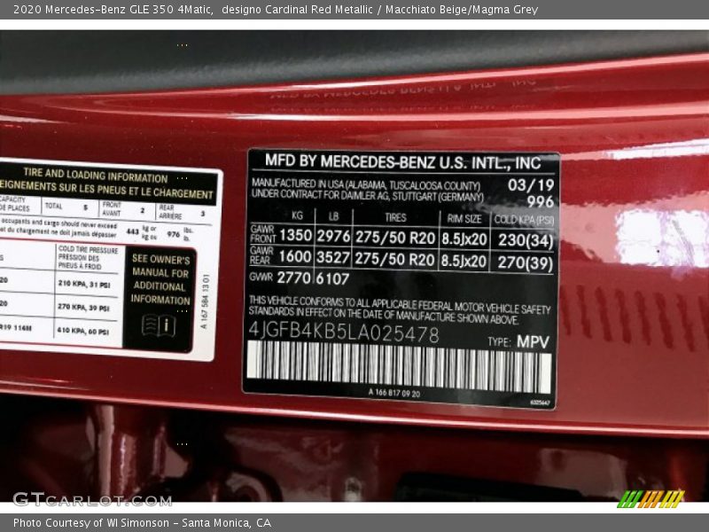 designo Cardinal Red Metallic / Macchiato Beige/Magma Grey 2020 Mercedes-Benz GLE 350 4Matic