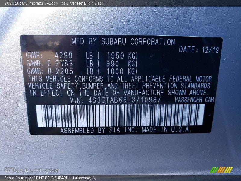 Ice Silver Metallic / Black 2020 Subaru Impreza 5-Door