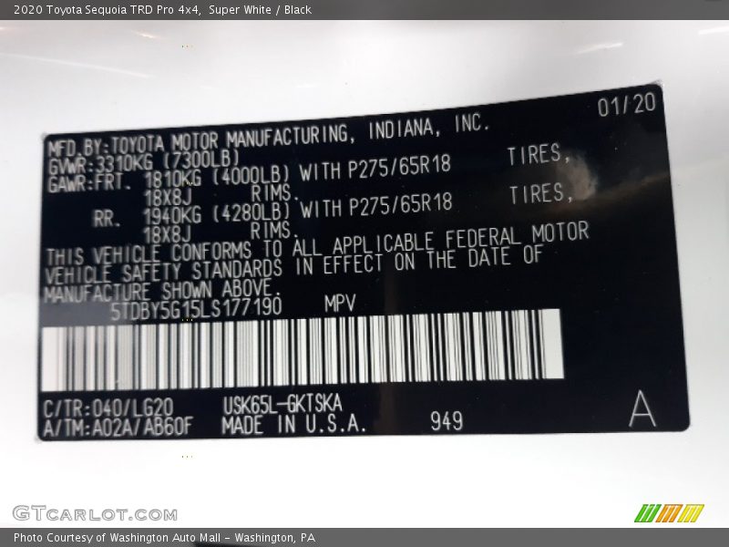 Super White / Black 2020 Toyota Sequoia TRD Pro 4x4