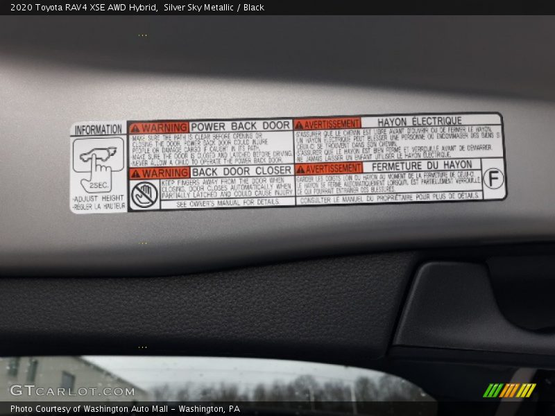 Info Tag of 2020 RAV4 XSE AWD Hybrid