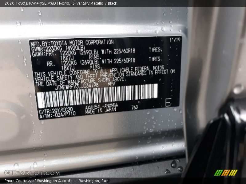 2020 RAV4 XSE AWD Hybrid Silver Sky Metallic Color Code 2QY