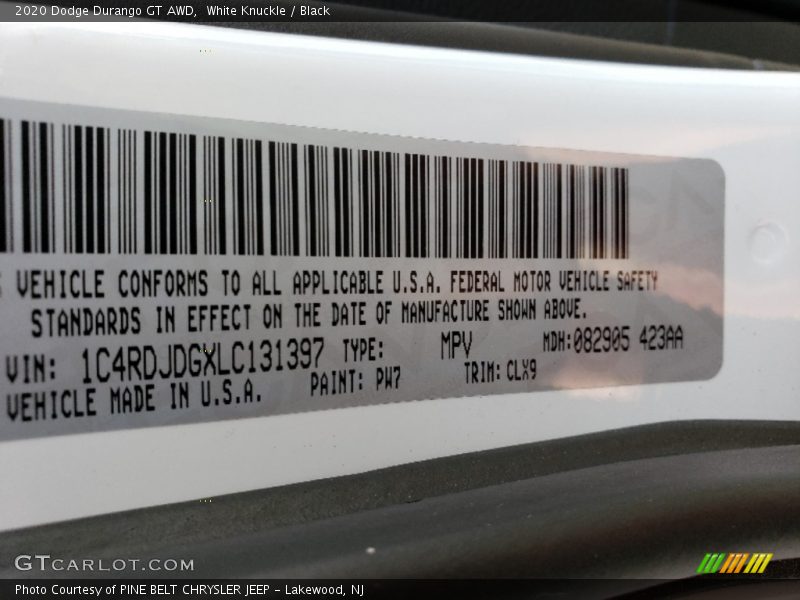 White Knuckle / Black 2020 Dodge Durango GT AWD