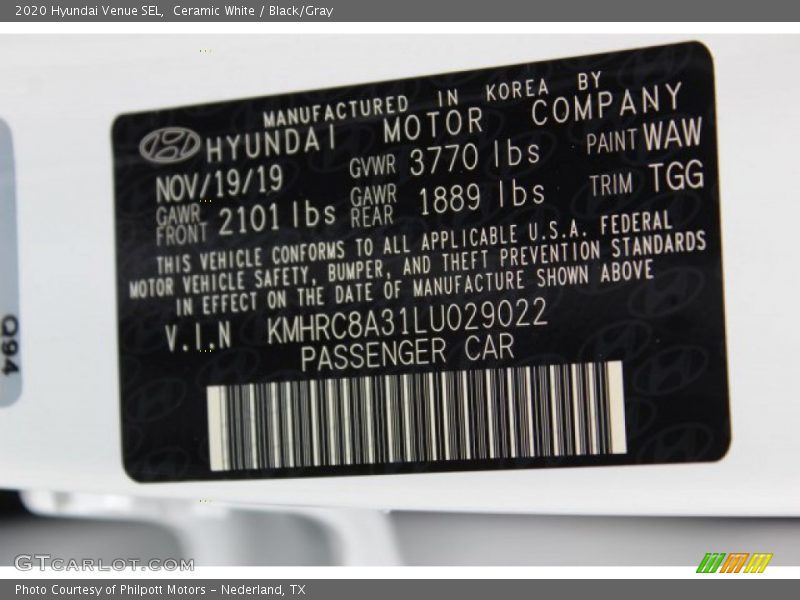 2020 Venue SEL Ceramic White Color Code WAW