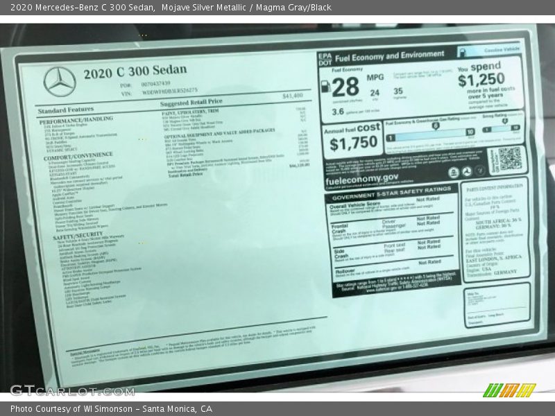  2020 C 300 Sedan Window Sticker