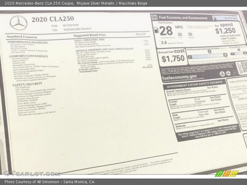 Mojave Silver Metallic / Macchiato Beige 2020 Mercedes-Benz CLA 250 Coupe