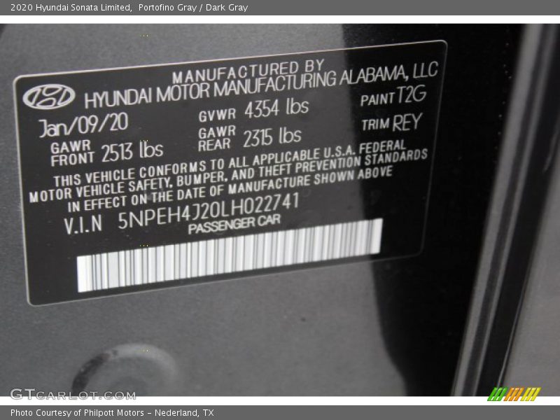 Portofino Gray / Dark Gray 2020 Hyundai Sonata Limited