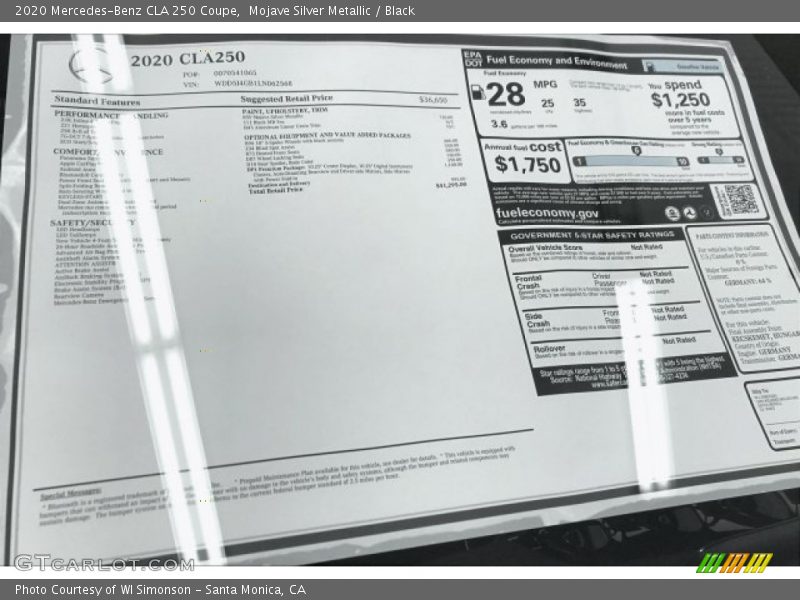 Mojave Silver Metallic / Black 2020 Mercedes-Benz CLA 250 Coupe
