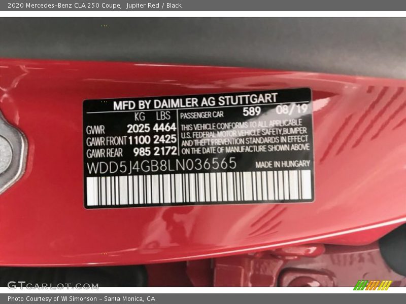 Jupiter Red / Black 2020 Mercedes-Benz CLA 250 Coupe