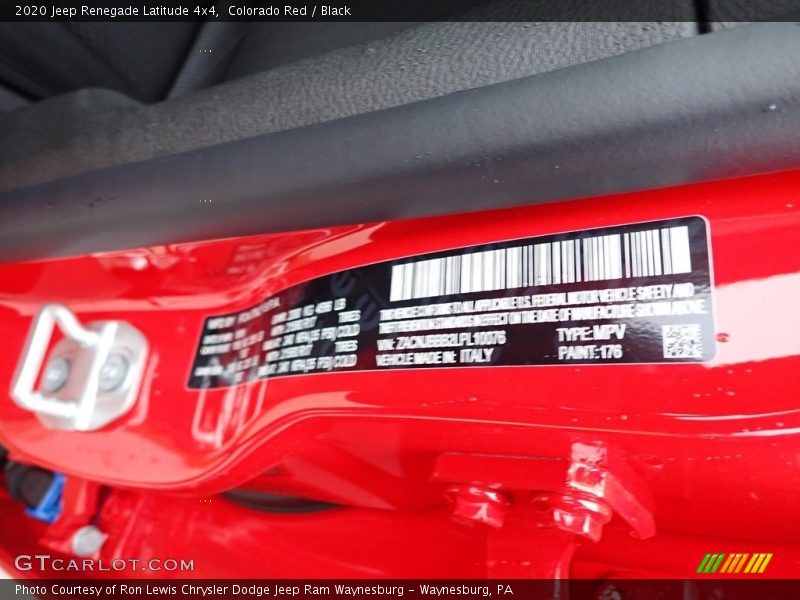 2020 Renegade Latitude 4x4 Colorado Red Color Code 176