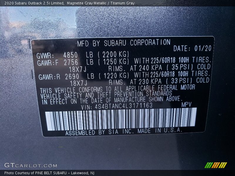 Magnetite Gray Metallic / Titanium Gray 2020 Subaru Outback 2.5i Limited