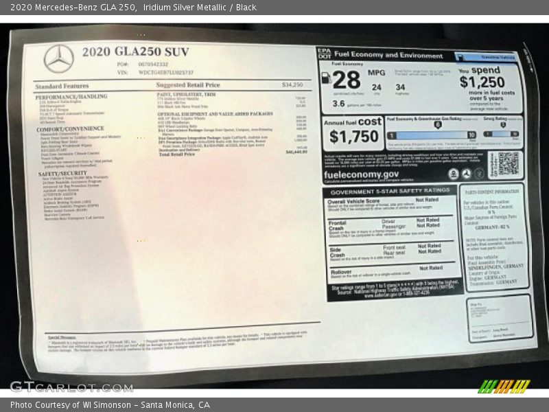 Iridium Silver Metallic / Black 2020 Mercedes-Benz GLA 250