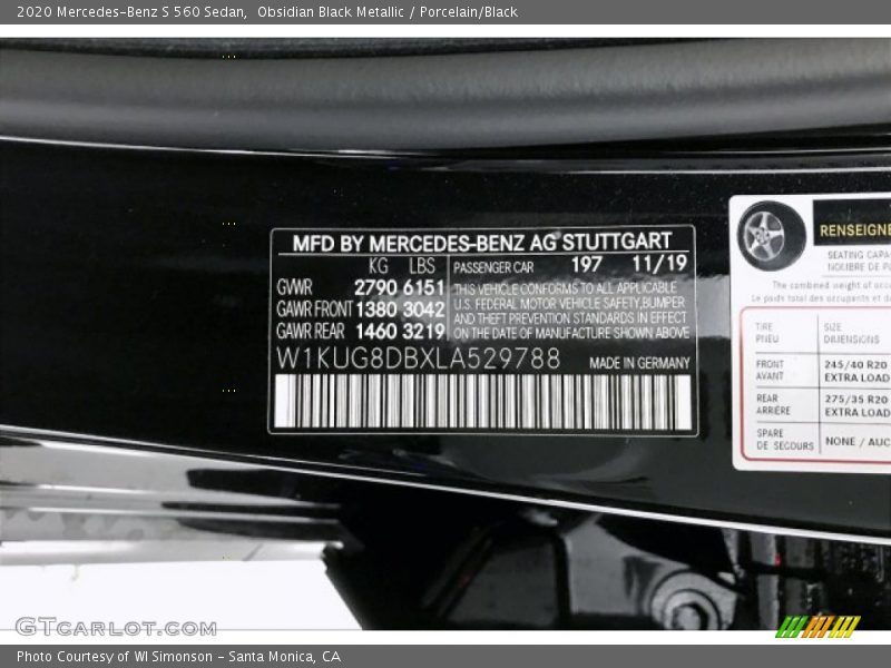 2020 S 560 Sedan Obsidian Black Metallic Color Code 197