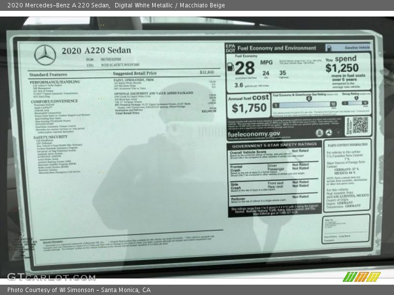 Digital White Metallic / Macchiato Beige 2020 Mercedes-Benz A 220 Sedan