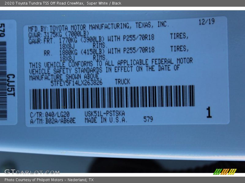 Super White / Black 2020 Toyota Tundra TSS Off Road CrewMax