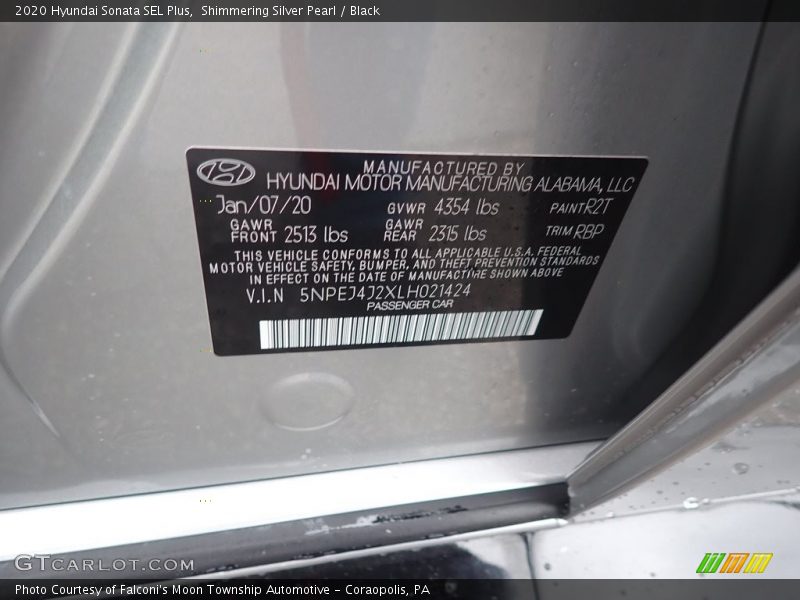 Shimmering Silver Pearl / Black 2020 Hyundai Sonata SEL Plus