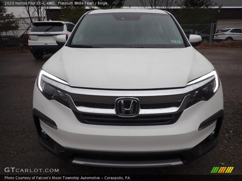 Platinum White Pearl / Beige 2020 Honda Pilot EX-L AWD