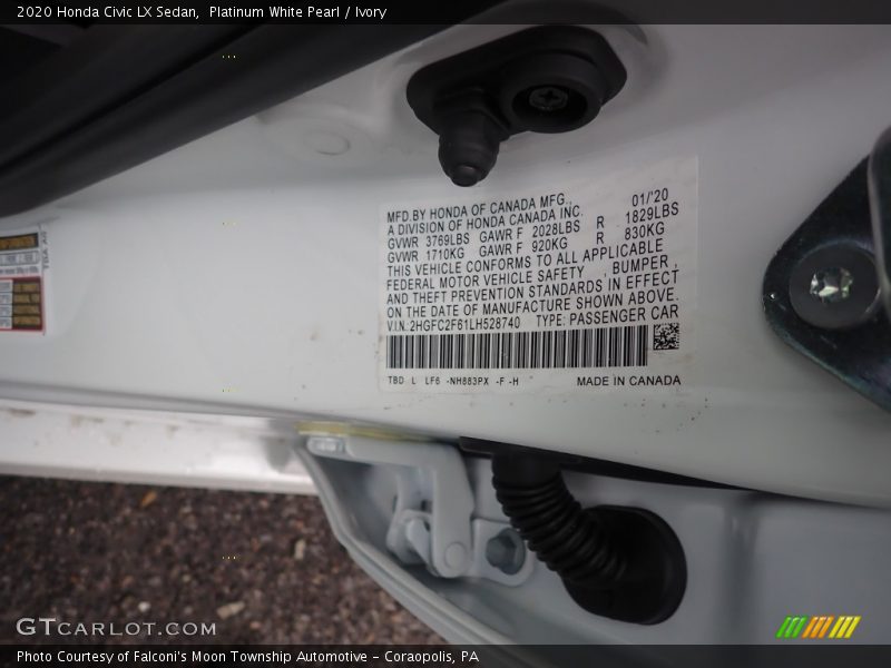 Platinum White Pearl / Ivory 2020 Honda Civic LX Sedan