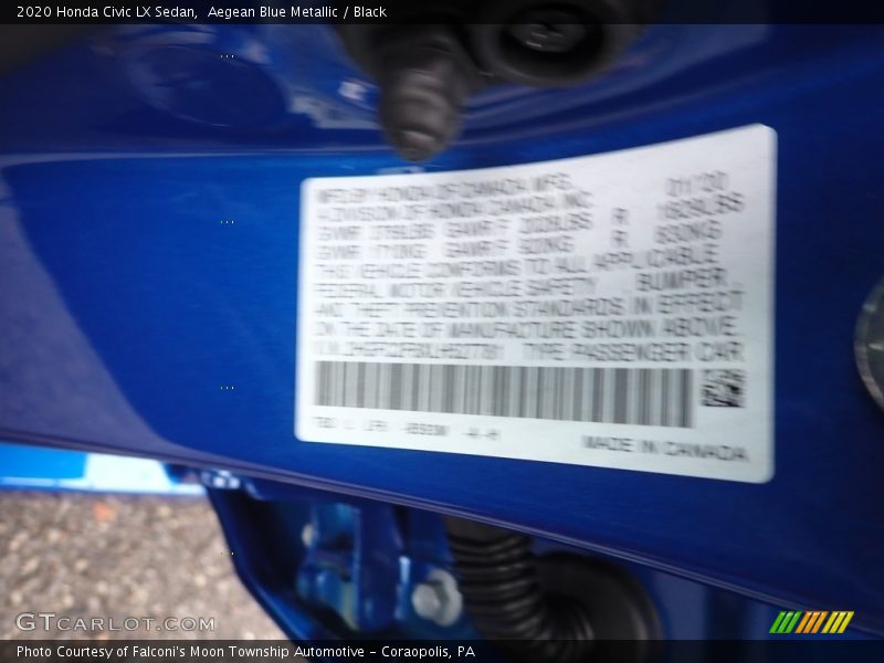 Aegean Blue Metallic / Black 2020 Honda Civic LX Sedan