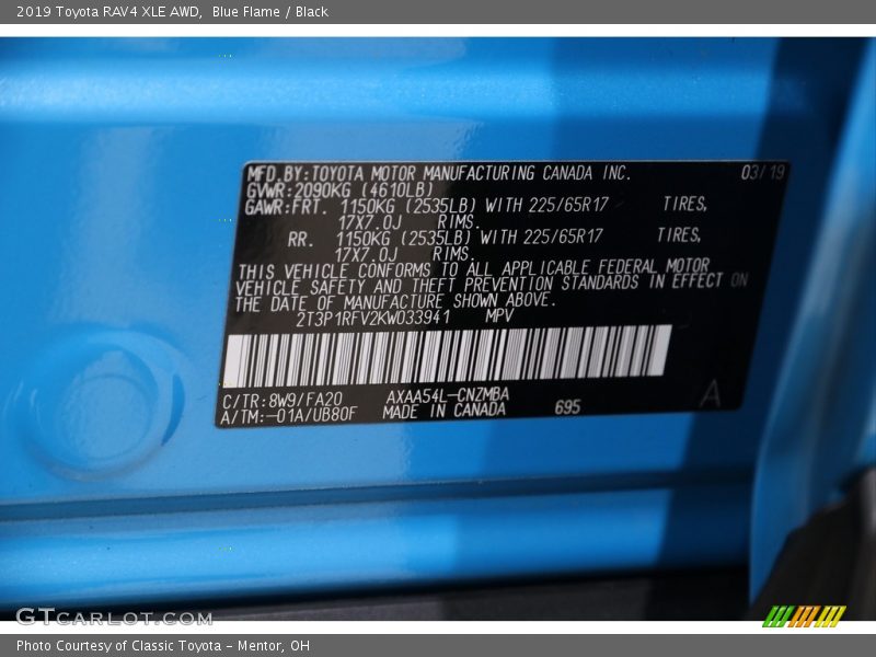 2019 RAV4 XLE AWD Blue Flame Color Code 8W9