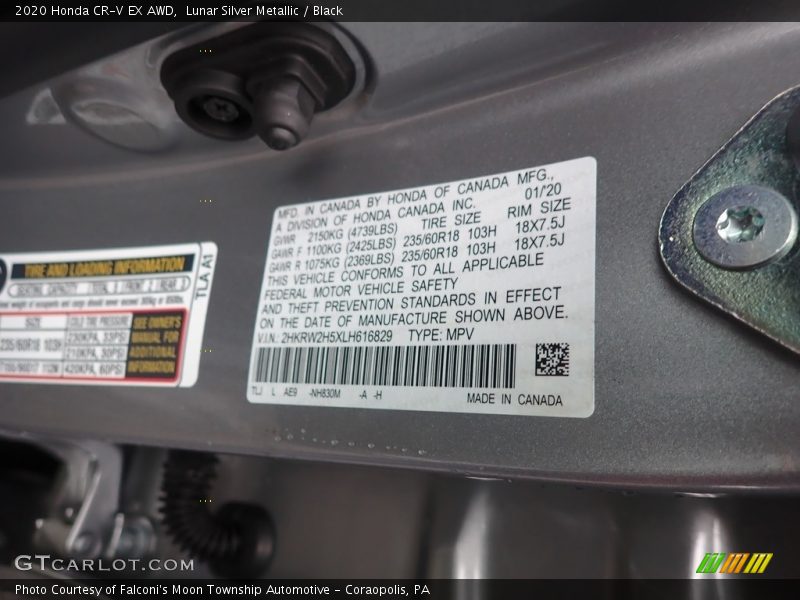 Lunar Silver Metallic / Black 2020 Honda CR-V EX AWD