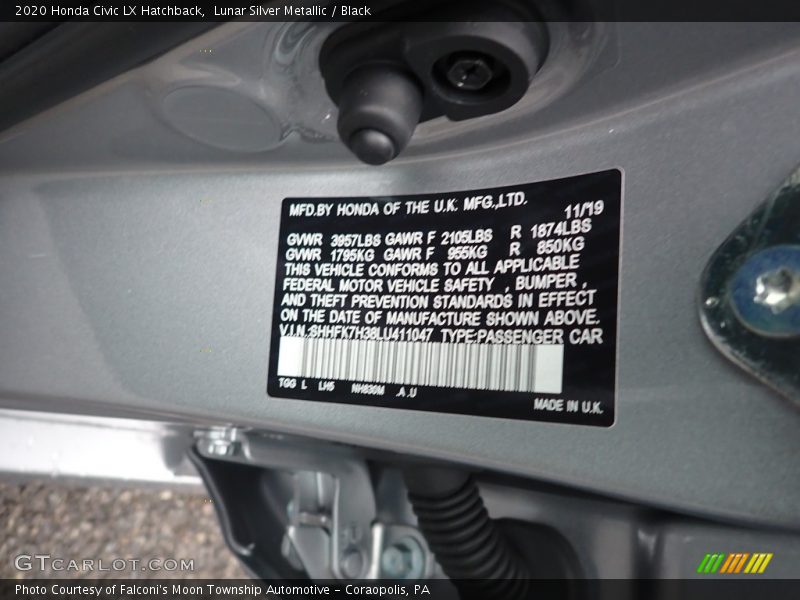 Lunar Silver Metallic / Black 2020 Honda Civic LX Hatchback