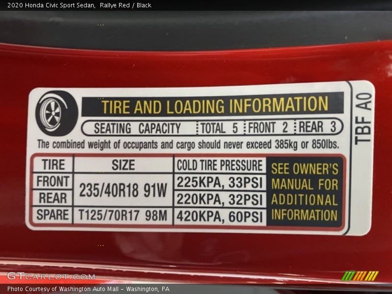 Rallye Red / Black 2020 Honda Civic Sport Sedan