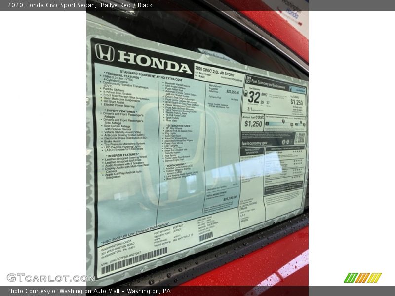  2020 Civic Sport Sedan Window Sticker