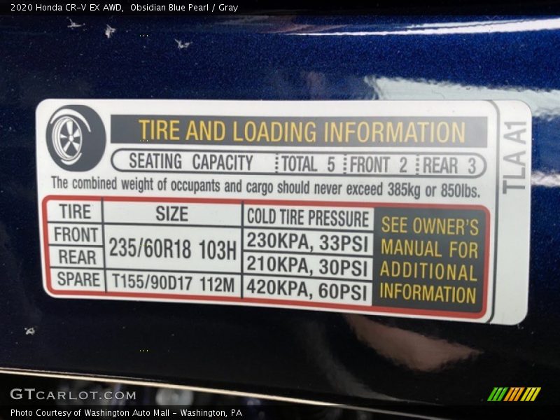 Obsidian Blue Pearl / Gray 2020 Honda CR-V EX AWD