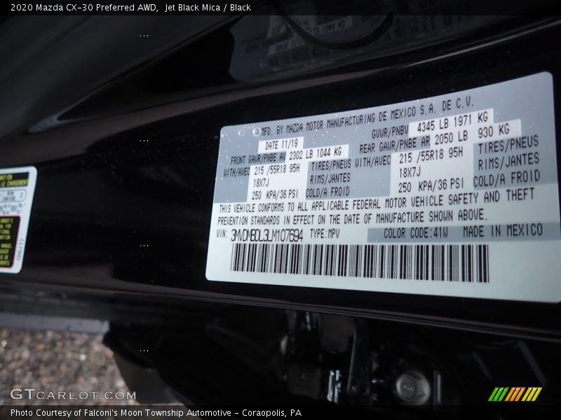 2020 CX-30 Preferred AWD Jet Black Mica Color Code 41W