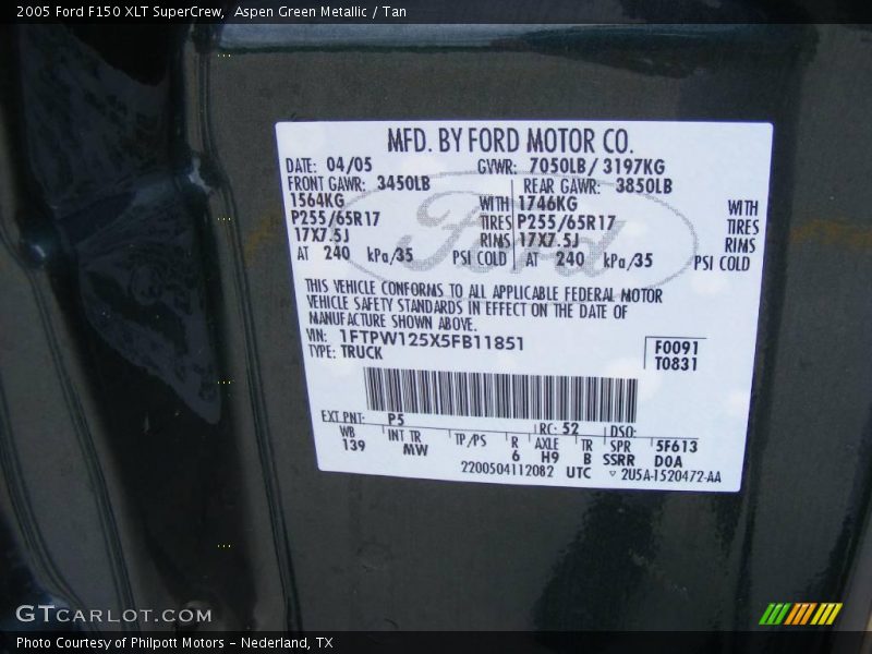 Aspen Green Metallic / Tan 2005 Ford F150 XLT SuperCrew