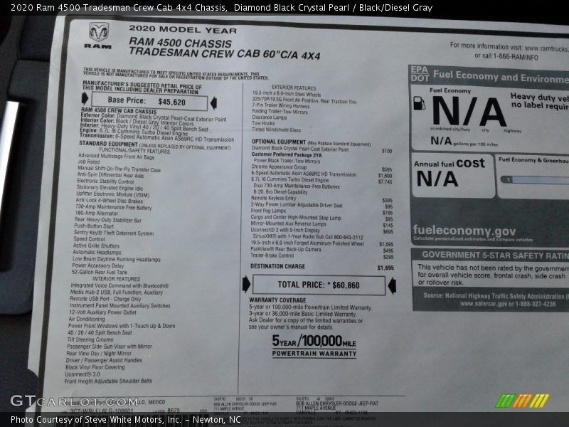 Diamond Black Crystal Pearl / Black/Diesel Gray 2020 Ram 4500 Tradesman Crew Cab 4x4 Chassis