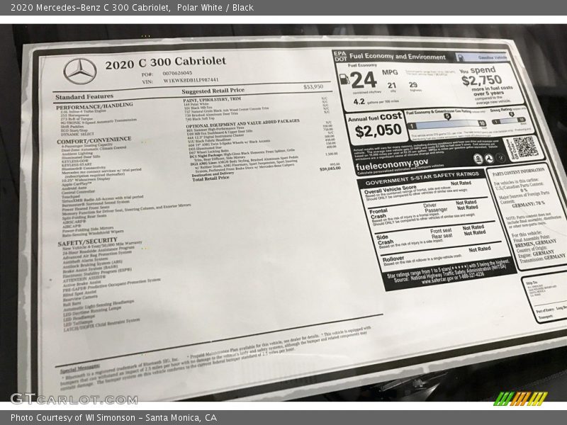 Polar White / Black 2020 Mercedes-Benz C 300 Cabriolet